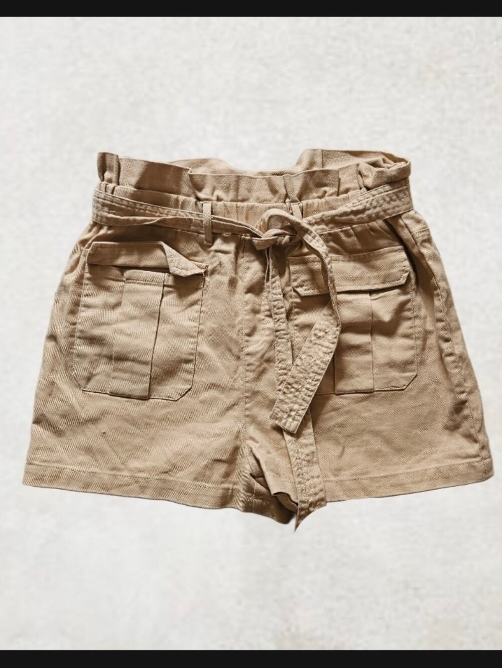 Cest Toi High-Waist Paperbag Belted Khaki Shorts Large